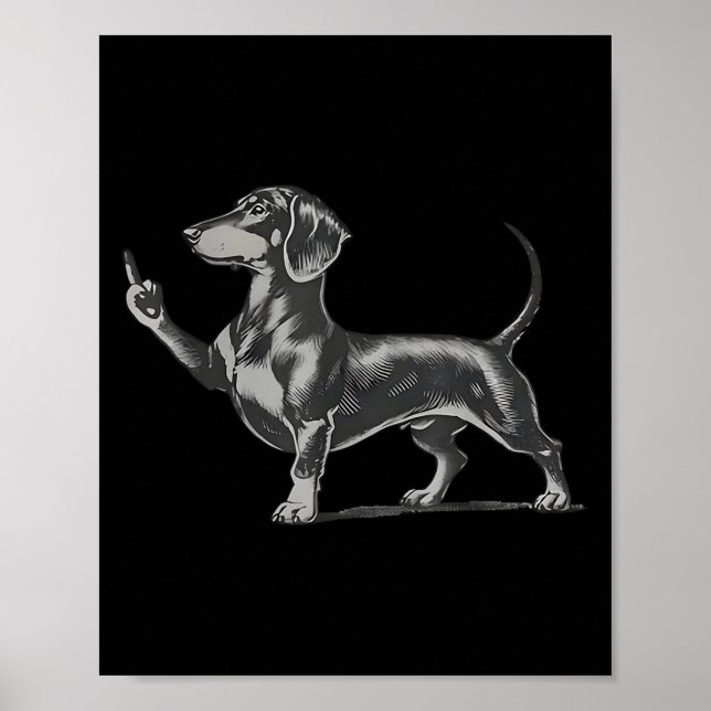 Funny Rude Black Dachshund Dog Meme Middle Finger  Poster (Framsidan)