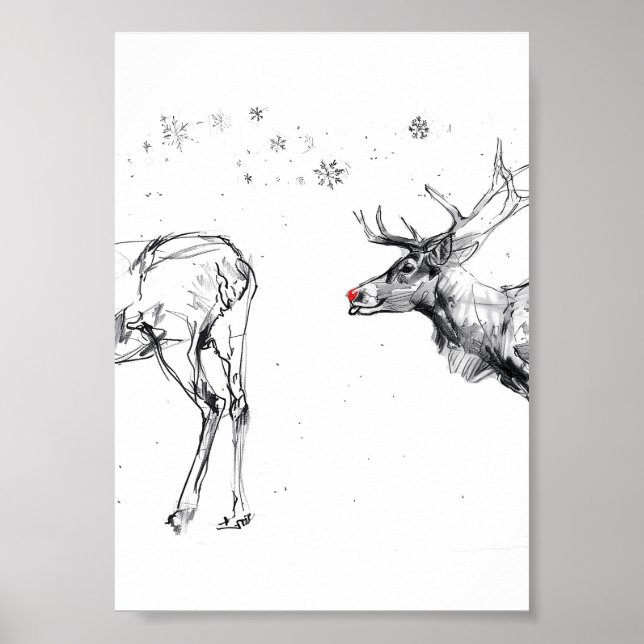 Funny Rudolf Reindeer jul Kärlek Poster (Framsidan)
