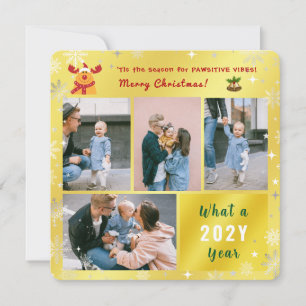 Funny Rudolph 4 Photos Collage Cute Elegant Golden Julkort