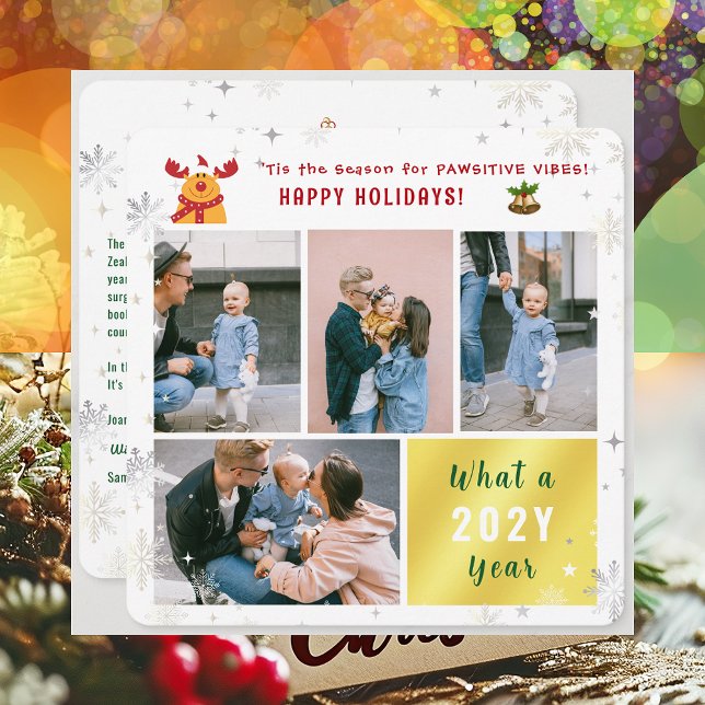 Funny Rudolph 4 Photos Collage Glad helg Cute Julkort (Cute Funny Rudolph Pawsitive Vibes Happy Holidays 'Tis the Season 4 Photos Golden What a Year Letter)