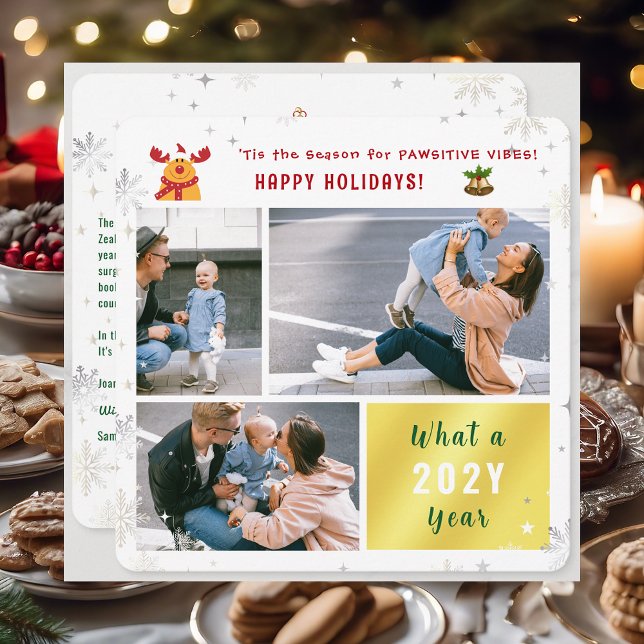 Funny Rudolph Cute Glad helg 3 Photos Collage Julkort (Cute Funny Elegant Rudolph 'Tis the Season Pawsitive Vibes Happy Holidays 3 Photos Snowflakes Letter)