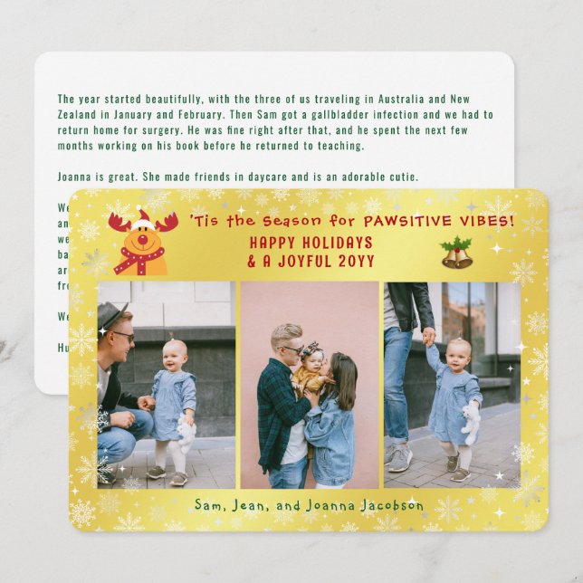 Funny Rudolph Minimalist Elegant 3 Foton Golden Julkort (Fram/baksida)