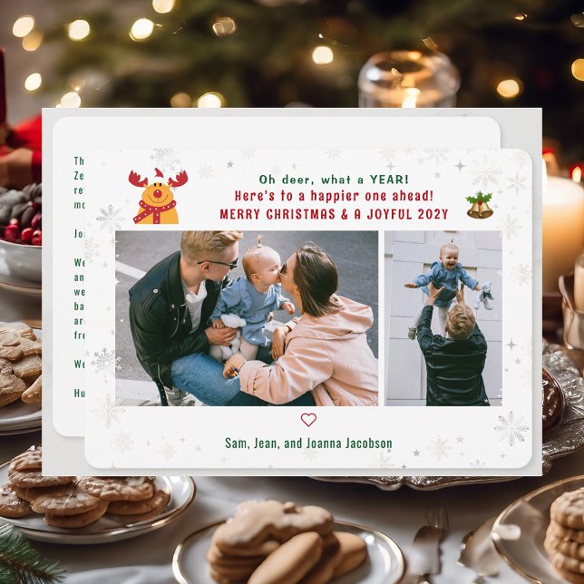 Funny Rudolph Oh Hjort God jul Photos Cute Julkort (Cute Funny Modern Oh Deer What a Year Rudolph Snow Merry Christmas Joyful New Year 2 Photos Letter)