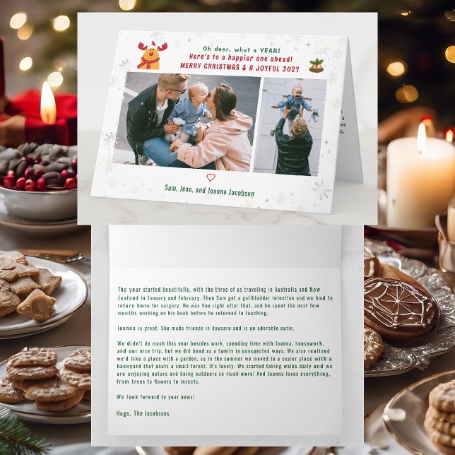 Funny Rudolph Oh Hjort God jul Photos Cute Kort (Cute Funny Elegant Oh Deer What a Year Rudolph Snow Merry Christmas Joyful New Year 2 Photos Letter)