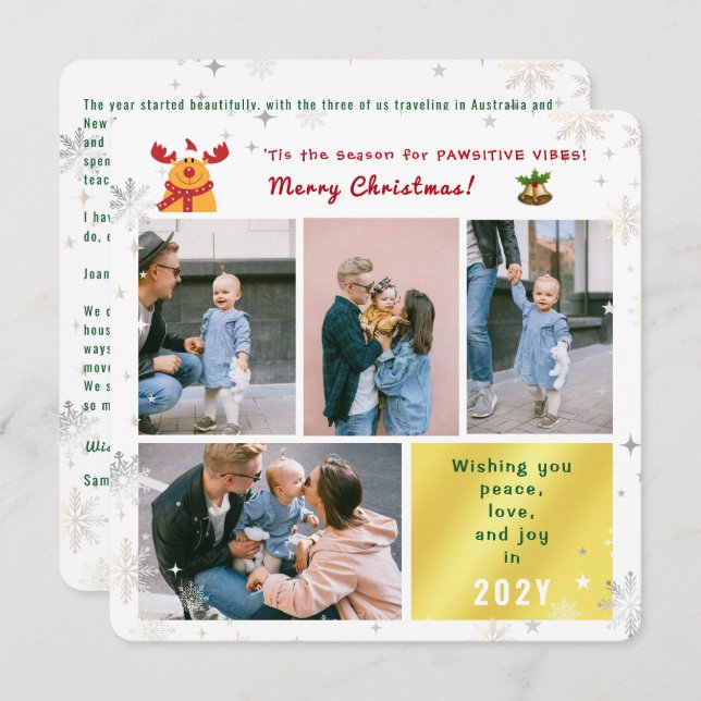 Funny Rudolph Peace Kärlek Joy Photos Elegant Merr Julkort (Fram/baksida)