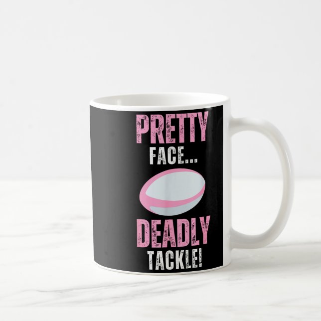 Funny Rugby Gift For Girls Pretty Face Deadly Tack Kaffemugg (Höger)