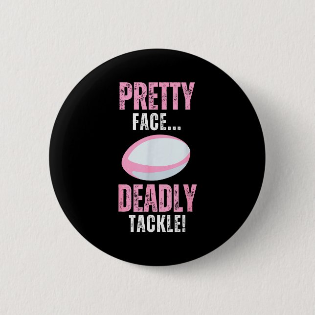 Funny Rugby Gift For Girls Pretty Face Deadly Tack Knapp (Framsida)