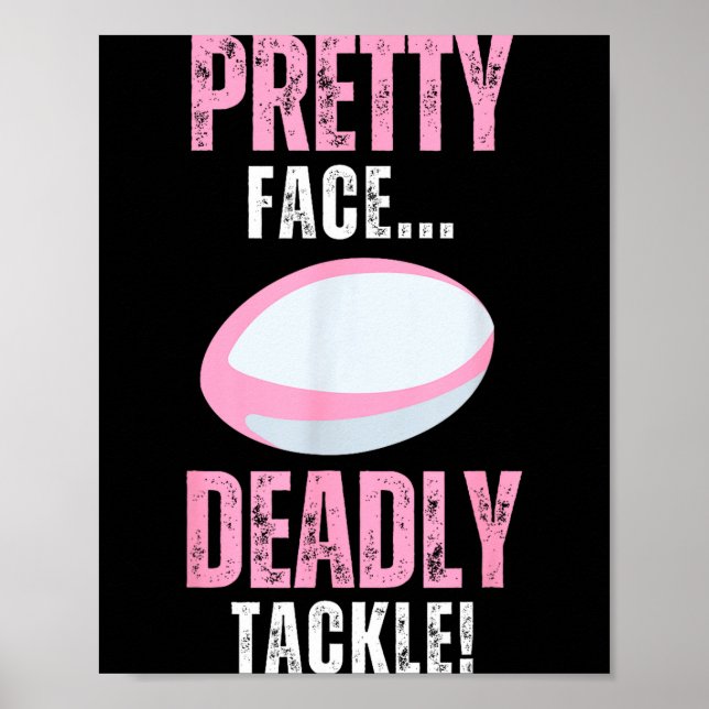 Funny Rugby Gift For Girls Pretty Face Deadly Tack Poster (Framsidan)