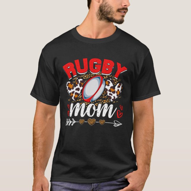 Funny Rugby Mom Leopard Sport Lover Mother's Day T Shirt (Framsida)