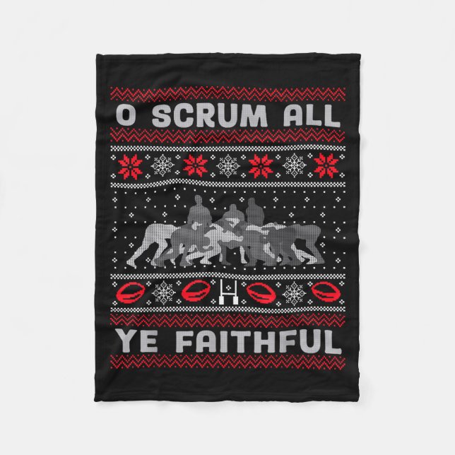 Funny Rugby O Scrum All Ye Faithful Ugly Merry Chr Fleecefilt (Framsidan)