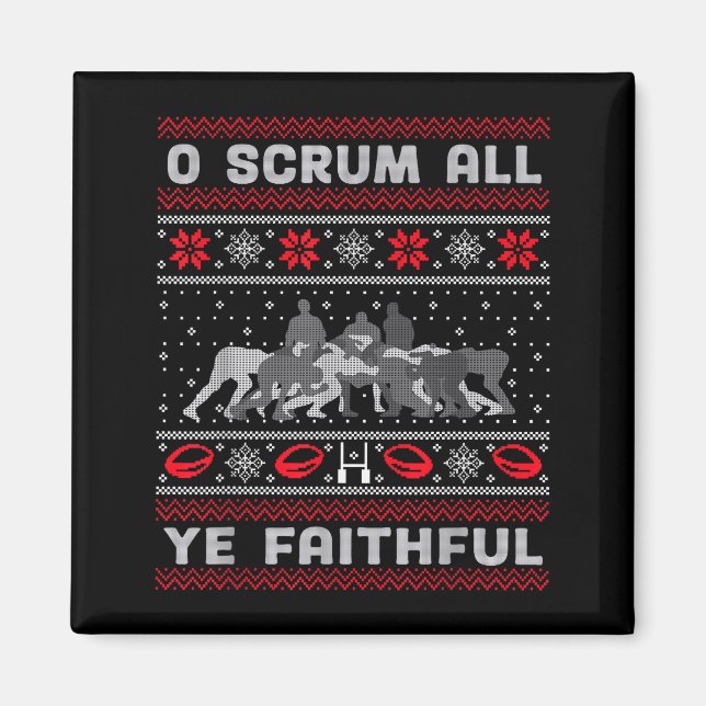 Funny Rugby O Scrum All Ye Faithful Ugly Merry Chr Magnet (Framsidan)