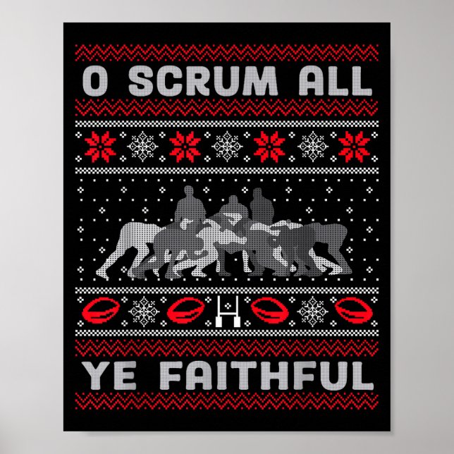 Funny Rugby O Scrum All Ye Faithful Ugly Merry Chr Poster (Framsidan)