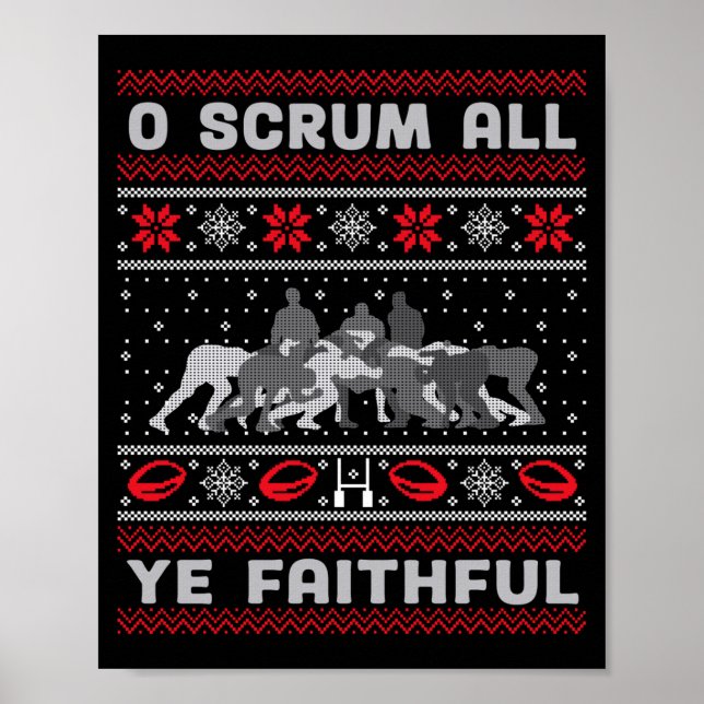 Funny Rugby O Scrum All Ye Faithful Ugly Merry Chr Poster (Framsidan)