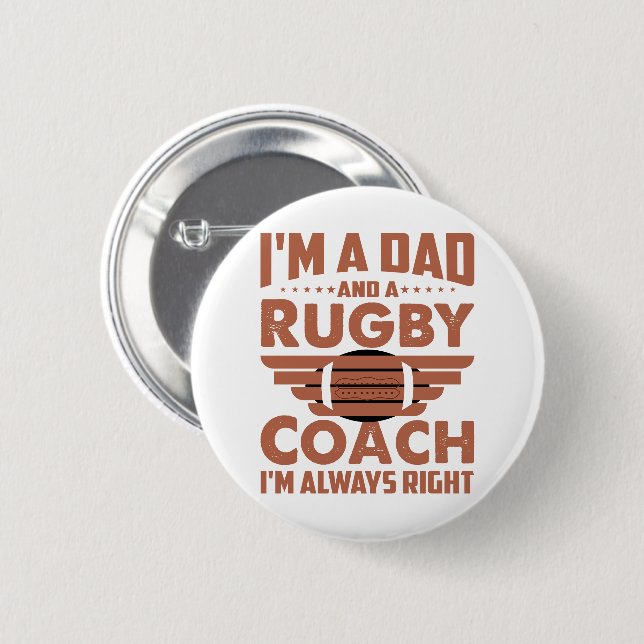 Funny Rugby Pappa och Rugby Coach Knapp (Framsida & baksida)
