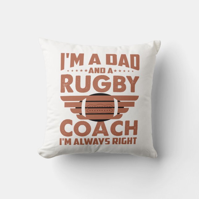 Funny Rugby Pappa och Rugby Coach Kudde (Framsida)