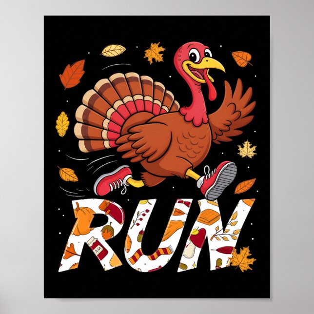 Funny Run Running 5k Race Turkey Trot Thanksgiving Poster (Framsidan)
