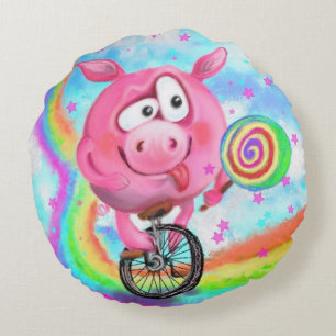 Funny Runda Pillow Circus Acrobat Gris Cyclist Rund Kudde
