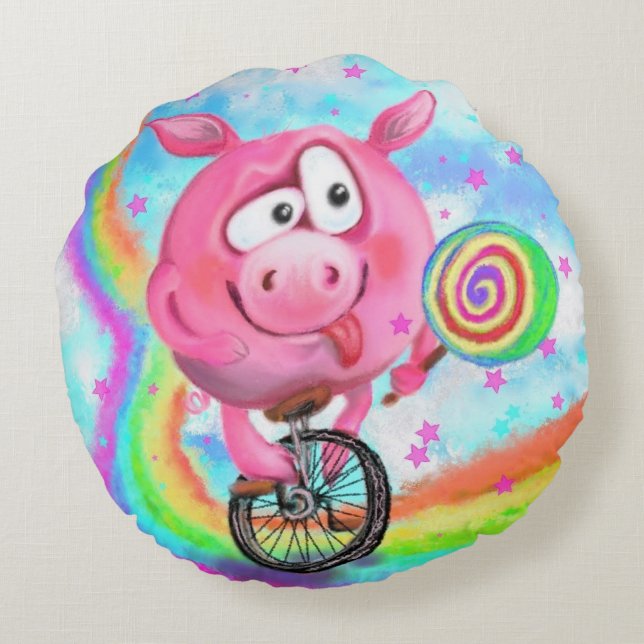 Funny Runda Pillow Circus Acrobat Gris Cyclist Rund Kudde (Baksidan)