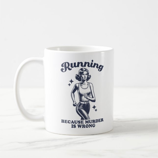 Funny Running Because Murder Is Wrong Retro 11oz Kaffemugg (Vänster)