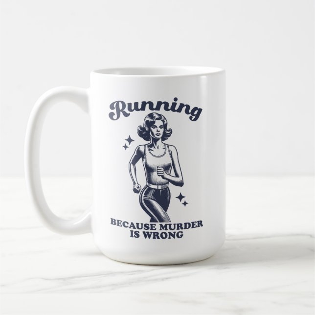 Funny Running Because Murder Is Wrong Retro 15oz Kaffemugg (Vänster)
