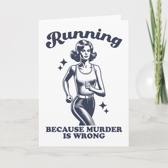 Funny Running Because Murder Is Wrong Retro Kort (Framsida)