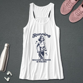 Funny Running Because Murder Is Wrong Retro Linne Med Racerback