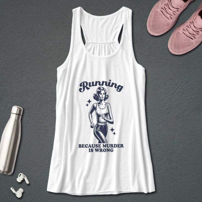 Funny Running Because Murder Is Wrong Retro Linne Med Racerback (Skapare uppladdad)