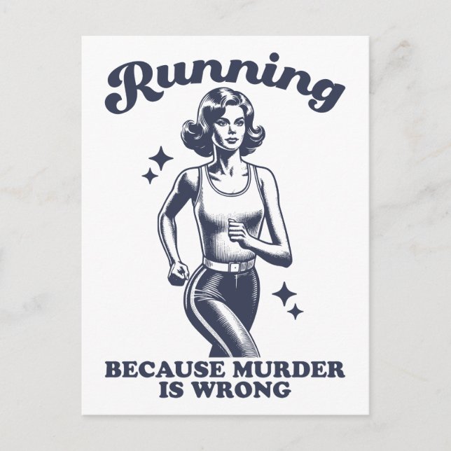 Funny Running Because Murder Is Wrong Retro Vykort (Framsida)