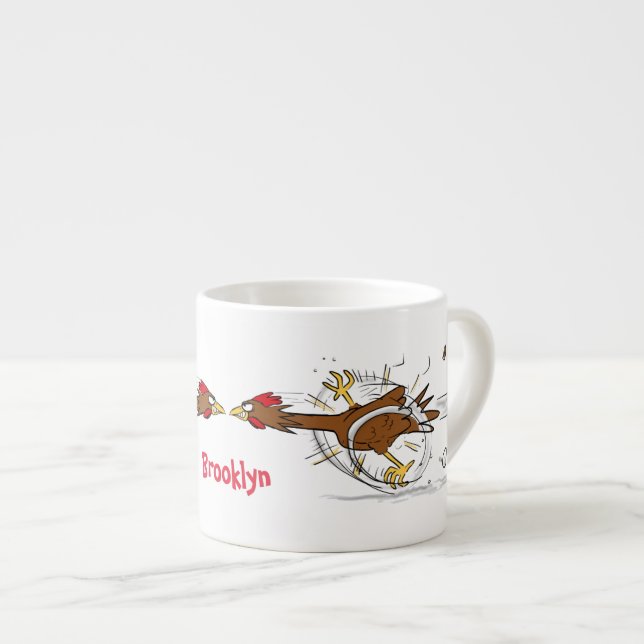 Funny running cool chicken cartoon illustration espressomugg (Framsida höger)
