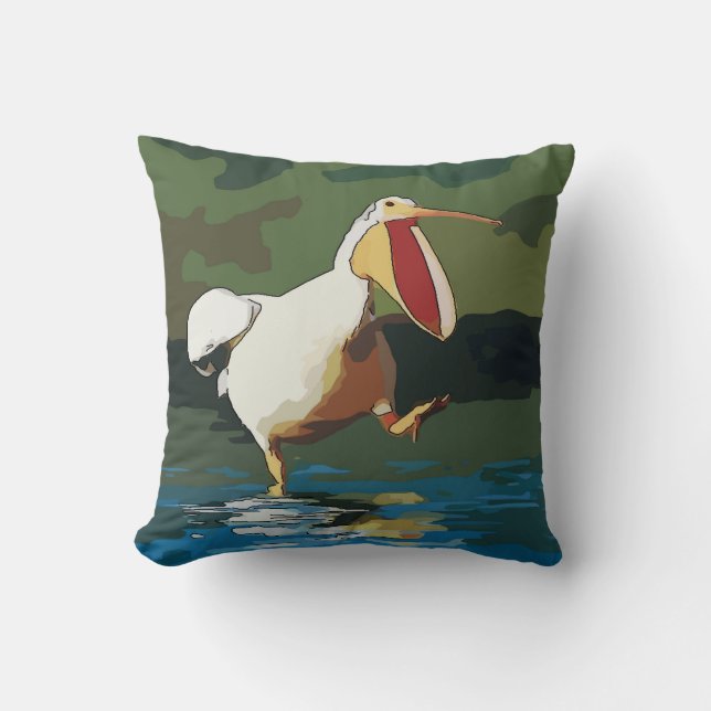 Funny Running Pelican Kudde (Framsida)