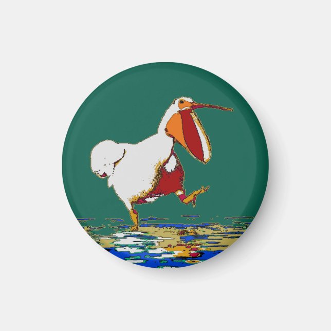 Funny Running Pelican Magnet (Framsidan)