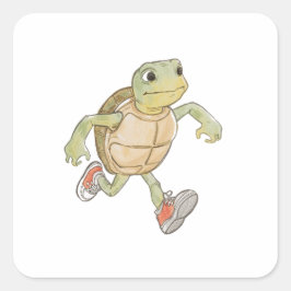 Funny Running Turtle Sticker, Cartoon Animal Decal Fyrkantigt Klistermärke