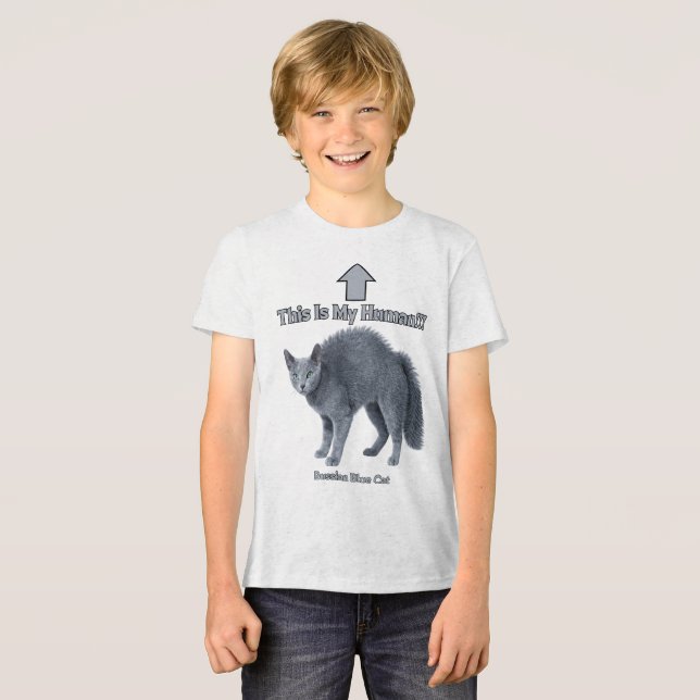 Funny Russian Blue Cat – This Is My Human T Shirt (Framsida Full)
