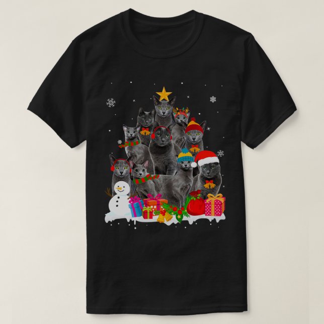 Funny Russian Blue Christmas Tree Pet Cat Lover Gi T Shirt (Design framsida)