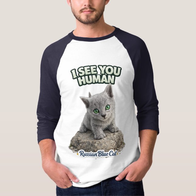 Funny Russian Blue Kitten Design T Shirt (Framsida)
