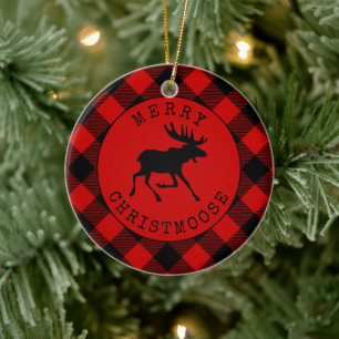 Funny Rustic Merry Christmoose Red Play Julgransprydnad Keramik