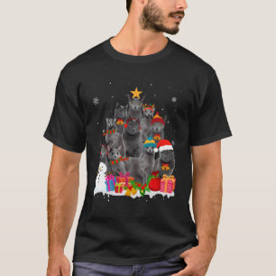 Funny rysk Blue Julgran Pet Cat Lover Gi T Shirt