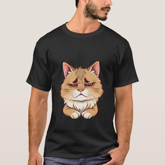 Funny Sad Ginger Cat Tired Eyes  ✨🐾🥺 T Shirt (Framsida)