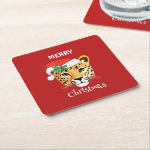 Funny Safari-djur Cheetah leopard Santa Julafton Underlägg Papper Kvadrat