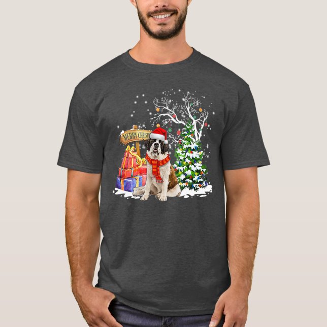 Funny Saint Bernard Santa Hund älskare T Shirt (Framsida)