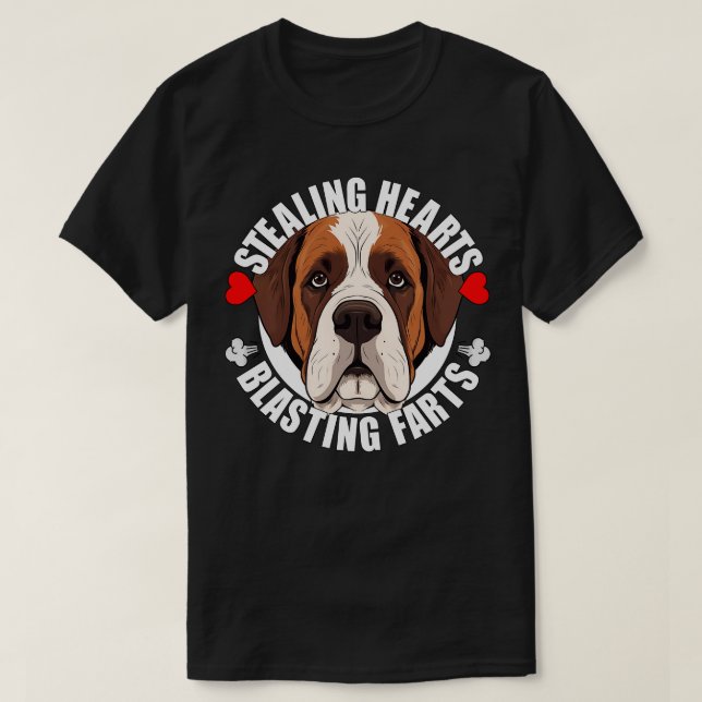 Funny Saint Bernard Stealing Hearts Blasting Farts T Shirt (Design framsida)