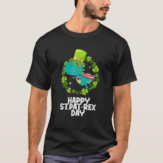 Funny Saint patrick-dag som flyger till Rex Dinosa T Shirt (Framsida)
