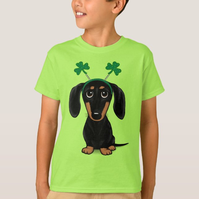 Funny Saint patrick's day Hund Dachshund Shamrocks T Shirt (Framsida)