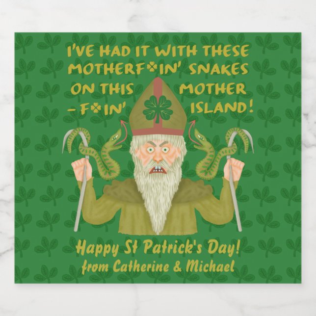 Funny Saint patrick's day Snakes Joke Grönt Irish Ölflaska Etikett (Singel etikett)