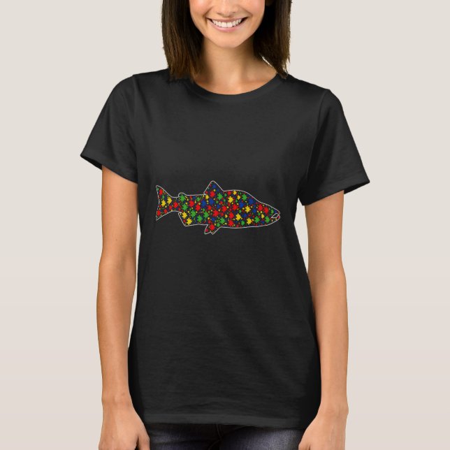 Funny Salmon Animals Puzzle Biet Autism Awarenes T Shirt (Framsida)