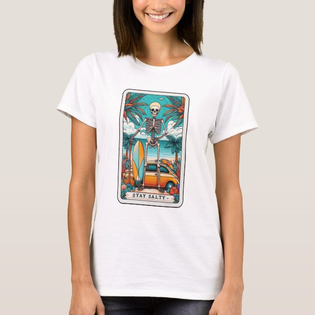 Funny Salty Skeleton Tarot T Shirt (Framsida)