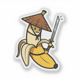 Funny Samurai Banana Ronin Cartoon Illustration Klistermärken