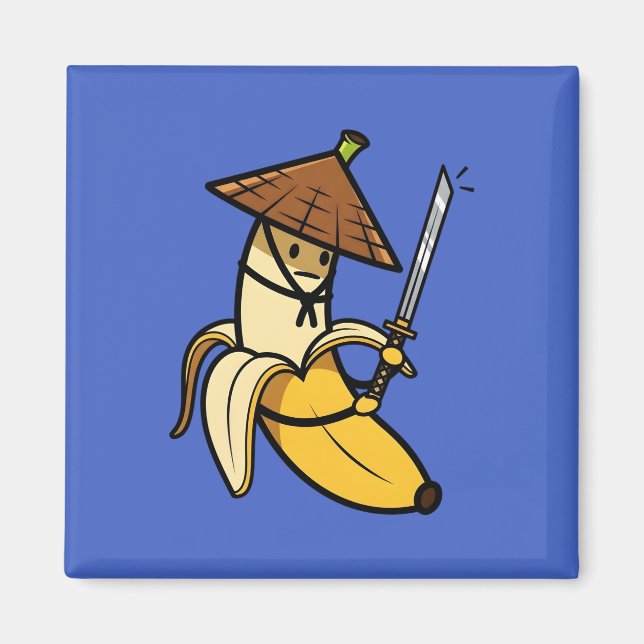 Funny Samurai Banana Ronin Cartoon Illustration Magnet (Framsidan)