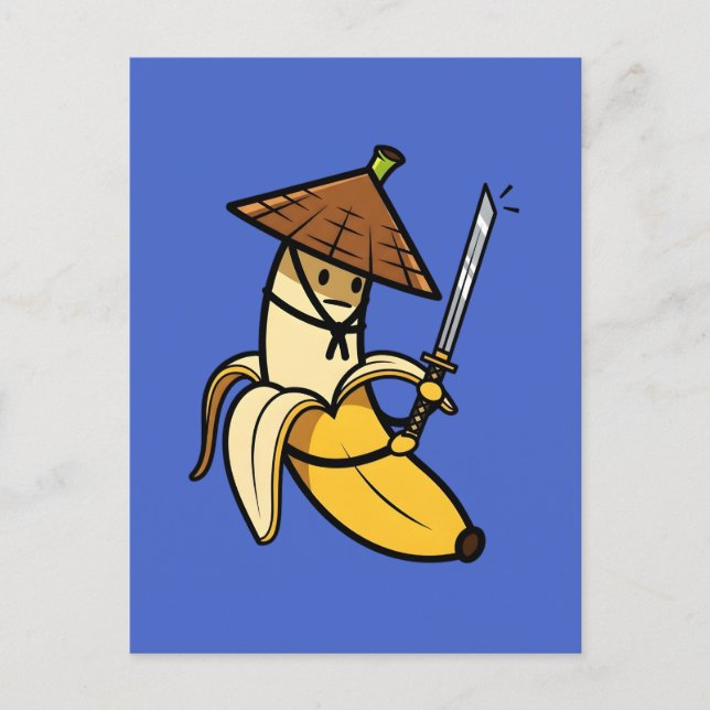 Funny Samurai Banana Ronin Cartoon Illustration Vykort (Framsida)