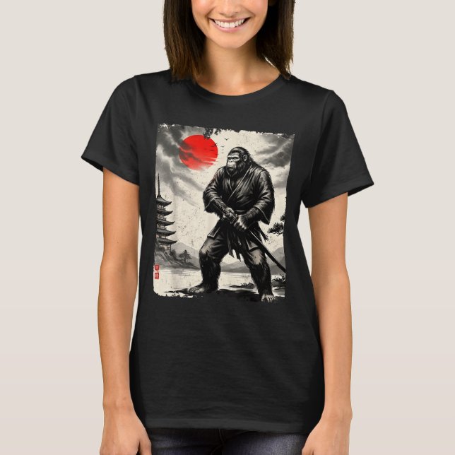 Funny Samurai Bigfoot Japanese Art Graphic Tee Ani (Framsida)